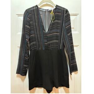 BCBGeneration Romper Sheer Top Long Sleeves Black Sz 0 NWOT KEZ9D530-065